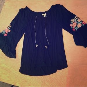 Black embroidered sleeve top